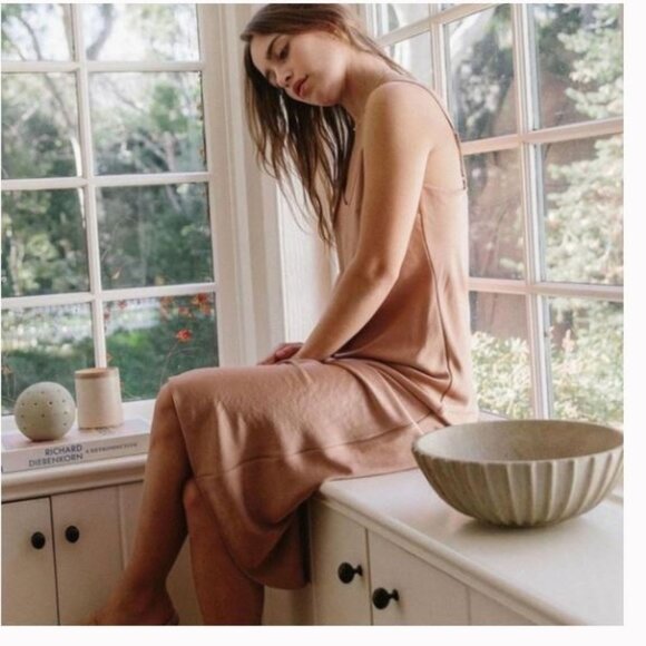 Jenni Kayne Everyday Bias Cut Satin Midi Slip Dress Blush Sz S - Picture 2 of 6